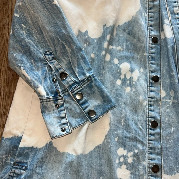 EASEL Long Sleeve Oversized Washed Denim Shirt Dress / Jacket sz S - Picture 5 of 15